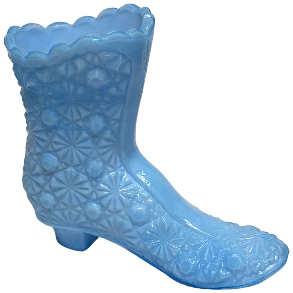Vintage Boyd Glass Alpine Blue High Top Boot Daisy & Button 4" Figurine 1998